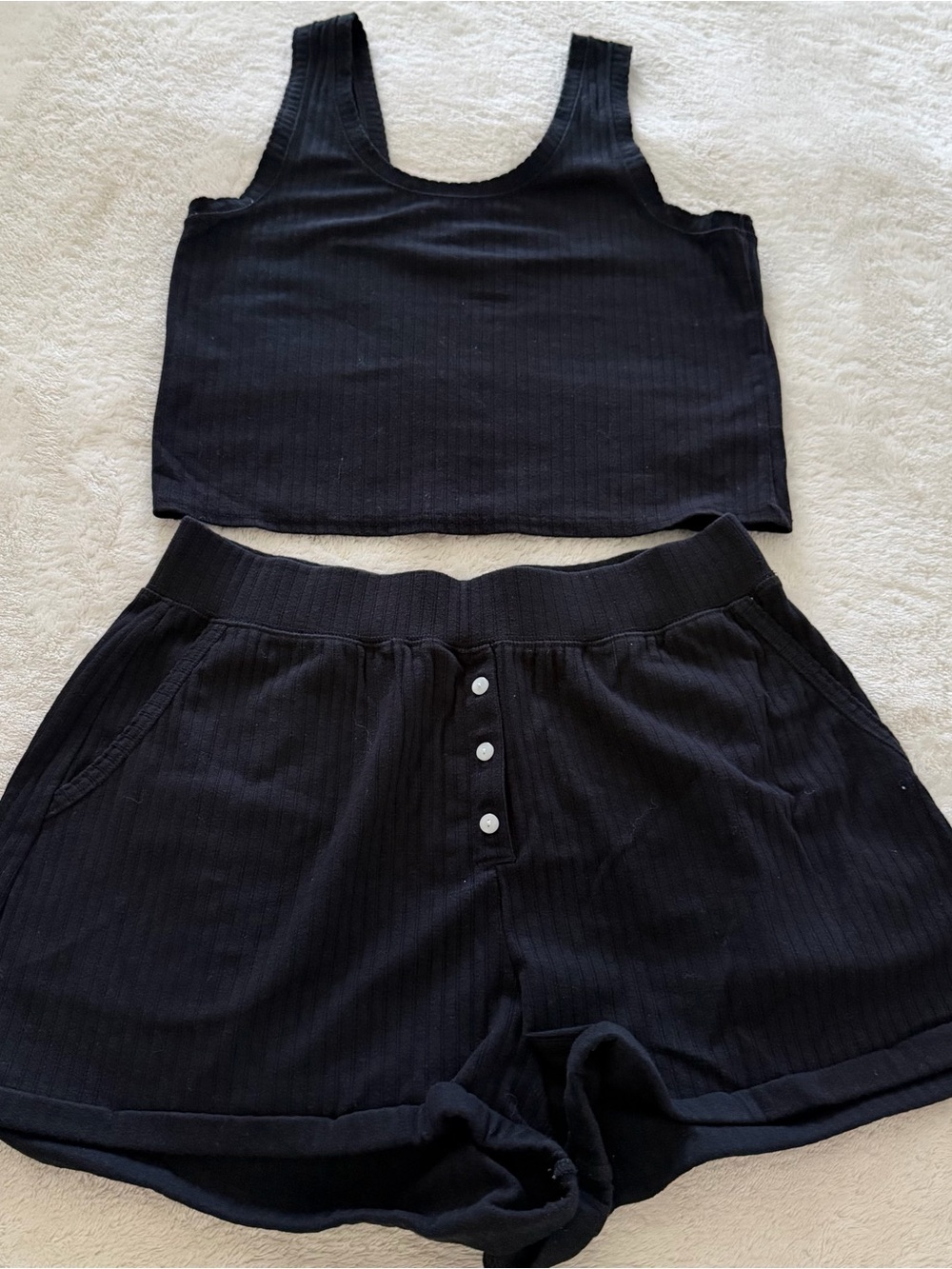 Old Navy Black Ribbed Tank and Shorts Pajama Set size Medium